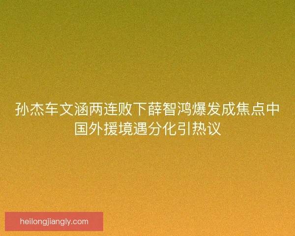 孙杰车文涵两连败下薛智鸿爆发成焦点中国外援境遇分化引热议
